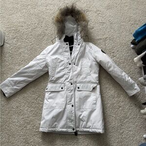 Andrew Marc Snow White Ski Jacket with Fur Hood